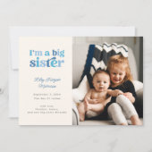 Ik ben een grote zus (blauw) Foto Geboorte Aankondiging (Voorkant)