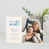 Ik ben een grote zus (blauw) Foto Geboorte Aankondiging (Staand voorkant)