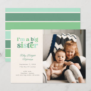 Ik ben een grote zus (groen) foto geboorteaankondi aankondiging