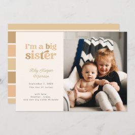 Ik ben een grote zus (neutraal) Foto Geboorte Aankondiging