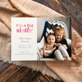 Ik ben een grote zus (roze) foto geboorte aankondiging