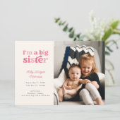 Ik ben een grote zus (roze) foto geboorte aankondiging (Staand voorkant)