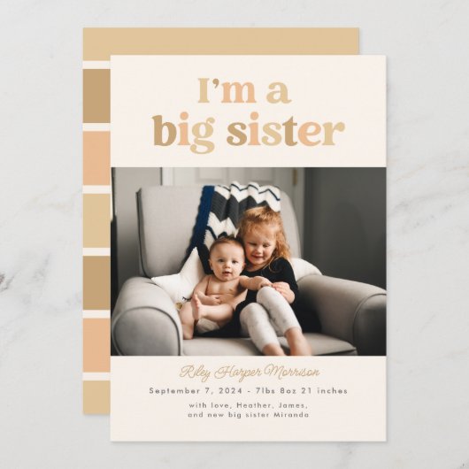Ik ben een grote zuster (neutrals) platte aankondi aankondiging (Voorkant / Achterkant)