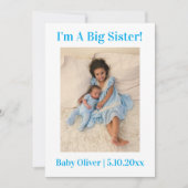 Ik ben een grote zuster Nieuwe Broer Geboorteaanko Aankondiging (Voorkant)