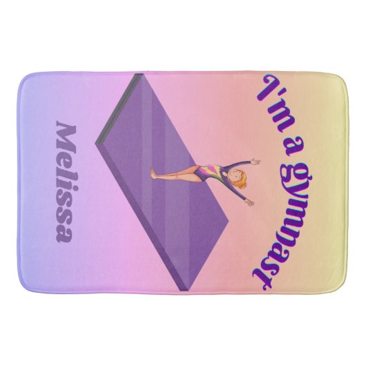 Ik ben een gymnast, meisje met leotard op Paarse G Badmat (Voorkant)