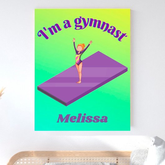 Ik ben een gymnast, meisje met leotard op Paarse G Foto Afdruk