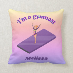 Ik ben een gymnast, meisje met leotard op Paarse G Kussen
