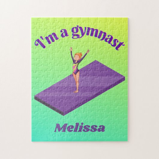 Ik ben een gymnast, meisje met leotard op Paarse G Legpuzzel (Verticaal)