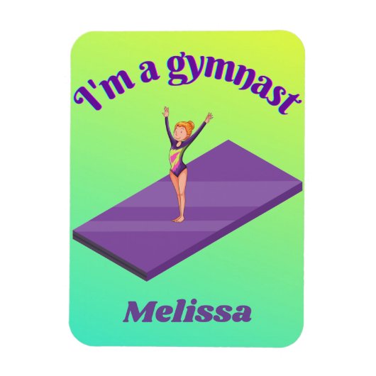 Ik ben een gymnast, meisje met leotard op Paarse G Magneet (Verticaal)