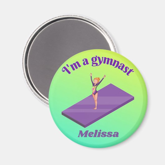 Ik ben een gymnast, meisje met leotard op Paarse G Magneet (Voorkant / Achterkant)