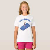 Ik ben een Gymnast met Leotard op Blue Gym Mat T-shirt (Voorkant volledig)