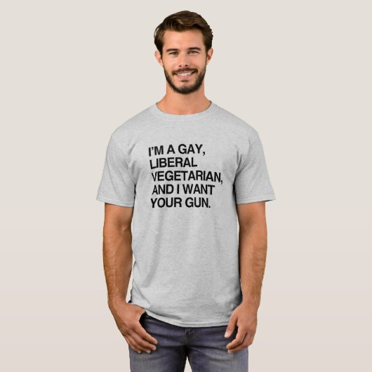 Ik ben een homo, liberaal vegetarisch T-shirt (Voorkant volledig)