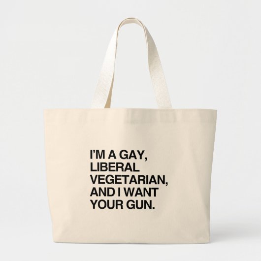Ik ben een homoseksuele, liberale vegetariër grote tote bag (Voorkant)