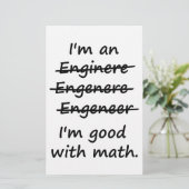 Ik ben een ingenieur die ik goed in Wiskunde ben Briefpapier (Staand voorkant)
