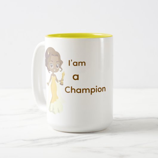 Ik ben een kampioene vrouw in Yellow Dress Coffee Tweekleurige Koffiemok (Voorkant links)