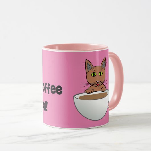Ik ben een Kat en Koffee Kinda Gal. Cartoon Kat Mo Mok (Voorkant rechts)
