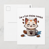 Ik ben een kat-ffeine verslaafde briefkaart (Voorkant / Achterkant)