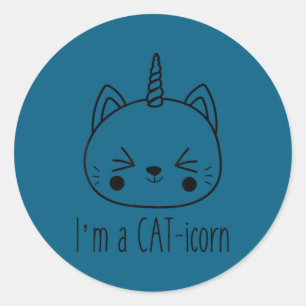 Ik ben een kat-icorn schattige grappige kat eenhoo ronde sticker