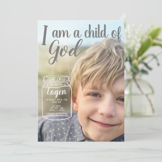 Ik ben een kind van God Aangepaste Doop Uitnodigin Kaart (Staand voorkant)