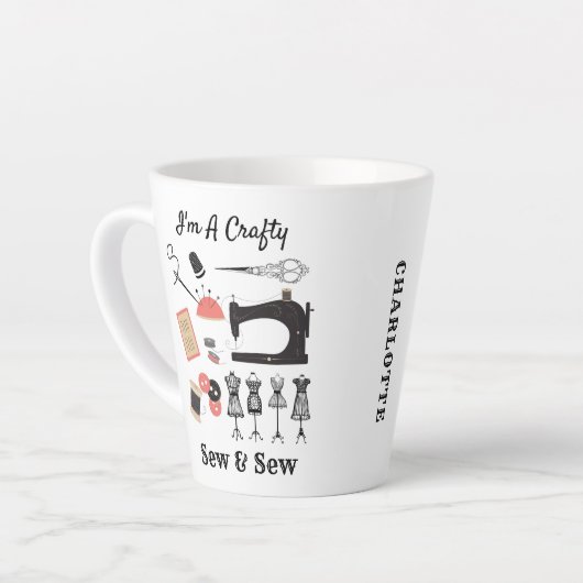 Ik ben een krakkemikkig naaiachtig  naaithema latte mok (Linkerhoek)