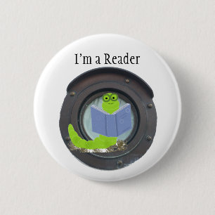 Ik ben een lezer, Boekenwurm knop Ronde Button 5,7 Cm