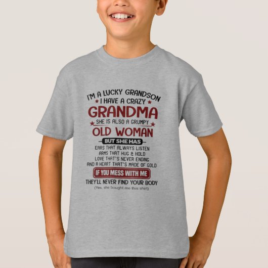 Ik ben een Lucky Grandson, ik heb een gekke oma T-shirt (Voorkant)