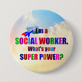 "Ik ben een maatschappelijk werker" superheld Ronde Button 7,6 Cm (Voorkant)