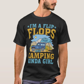Ik ben een meisje dat houdt van flip flops en kamp t-shirt