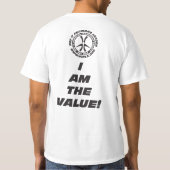 Ik ben een mens en ik maak geen geld uit! t-shirt (Achterkant)