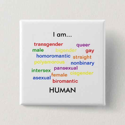 Ik ben een mens vierkante button 5,1 cm (Voorkant)