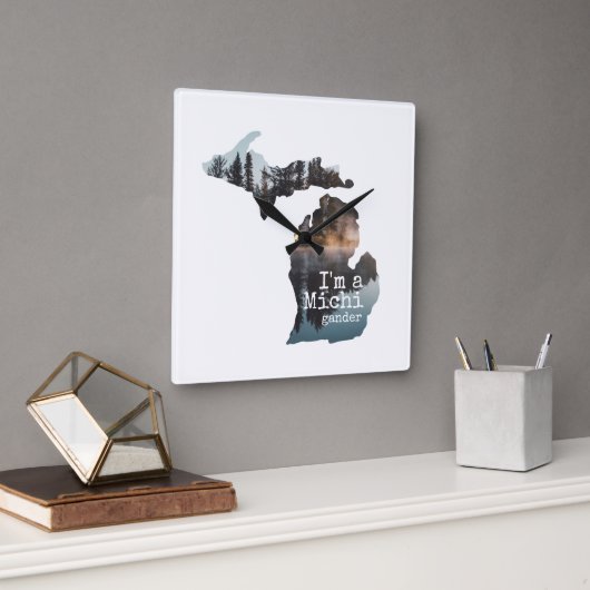 Ik ben een Michigander Lake Foto gevuld Silhouette Vierkante Klok (Kantoor)