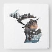 Ik ben een Michigander Lake Foto gevuld Silhouette Vierkante Klok (Voorkant)
