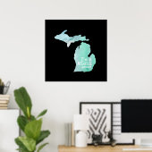 Ik ben een Michigander-Waterverf vol Silhouette Poster (Thuiskantoor)