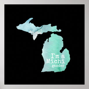 Ik ben een Michigander-Waterverf vol Silhouette Poster