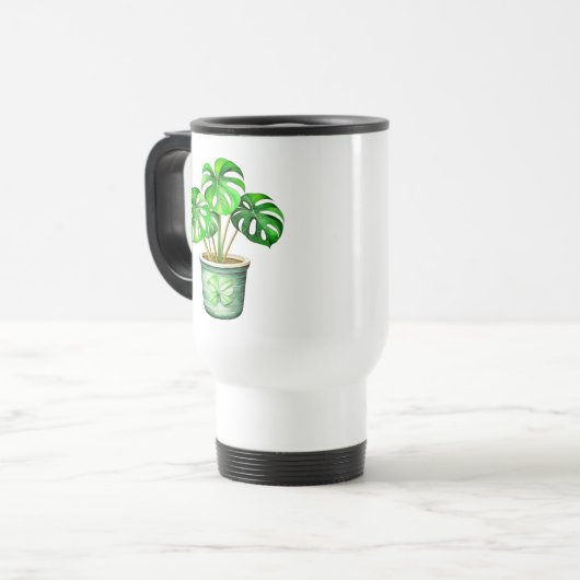 Ik ben een Monstera zonder mijn koffie | Funny Pla Reisbeker (Voorkant links)
