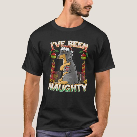 Ik ben een Naughty Dachshund Dog met Santa Claus H T-shirt (Voorkant)