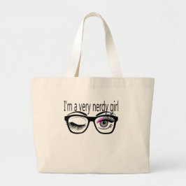 Ik ben een nerdy meisje met roze oogschaduw grote tote bag