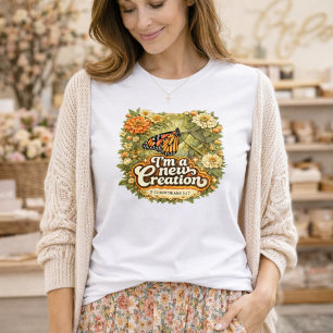 Ik Ben Een Nieuwe Schepping Vintage Vlinder Bloem T-shirt