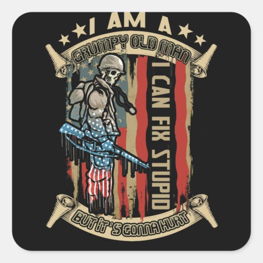 Ik ben een onbeschoft oud Man dat ik kan oplossen, Vierkante Sticker (Voorkant)