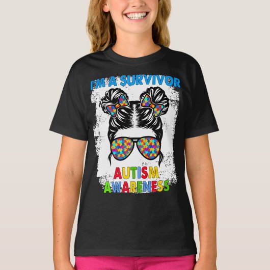 Ik ben een overlevende autisme-bewustmakingsberich t-shirt (Voorkant)