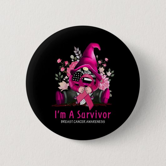 Ik ben een overlevende kabouter roze lint borstkan ronde button 5,7 cm (Voorkant)
