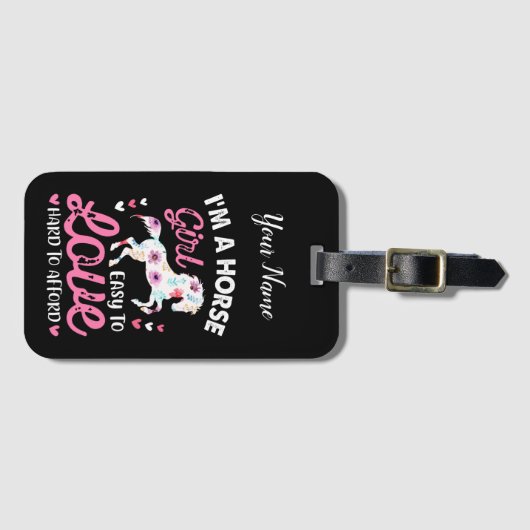 Ik ben een paardenmeisje dat makkelijk van te houd bagagelabel (Voorkant (horizontaal))