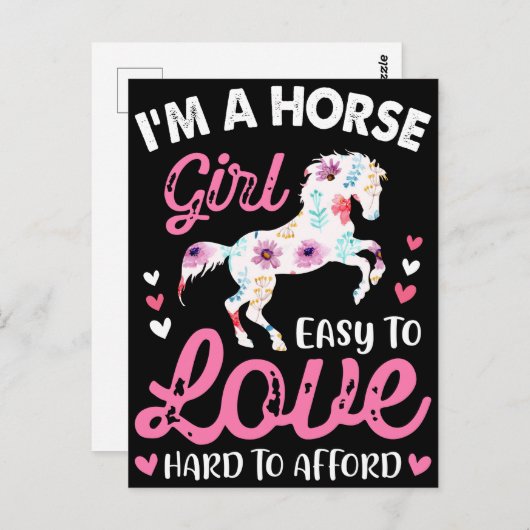 Ik ben een paardenmeisje dat makkelijk van te houd briefkaart (Voorkant / Achterkant)