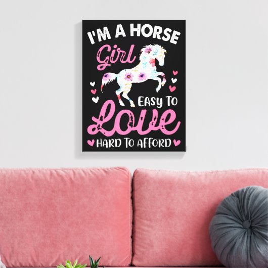 Ik ben een paardenmeisje dat makkelijk van te houd canvas afdruk (Insitu (Woonkamer))