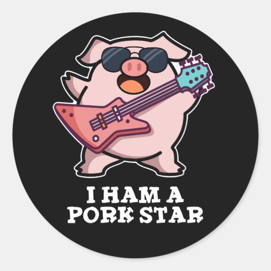 Ik ben een Pork Star Funny Rock Star Pig Donk BG Ronde Sticker (Voorkant)