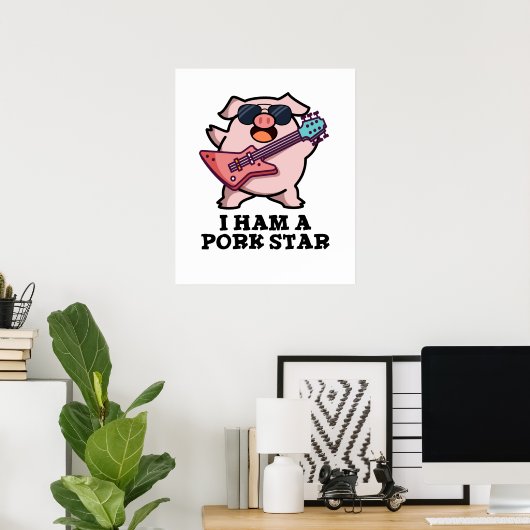 Ik ben een Pork Star Funny Rock Star Pun Poster (Thuiskantoor)