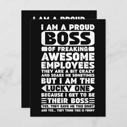 Ik ben een proud Boss of Freaking Geweldige Employ Informatiekaartje (Voorkant / Achterkant)