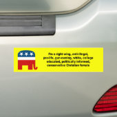 Ik ben een rechts, conservatief chrisitaans vrouw bumpersticker (Op auto)