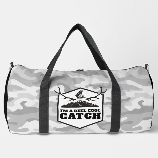 Ik ben een Reel Cool Catch Grey Camo Plunjezak (Voorkant)