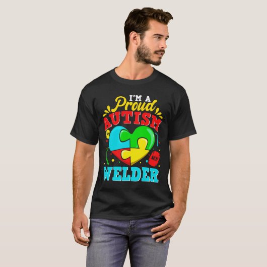 Ik ben een rode autisme Welder Puzzle Heart Autist T-shirt (Voorkant volledig)